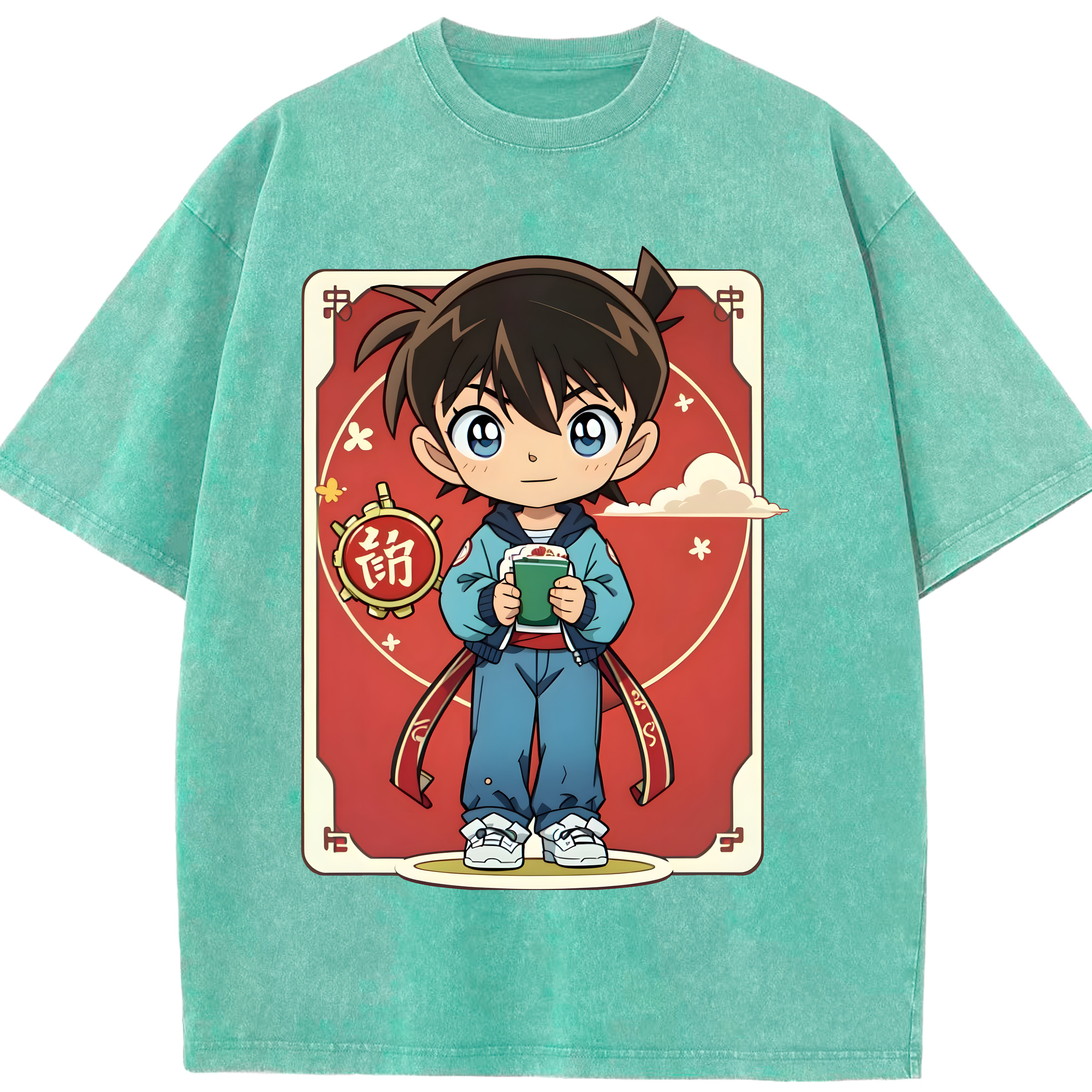（画像用） 名探偵コナン 江戸川 コナン Detective Conan Conan Edogawa 綿100% ヴィンテージ風 半袖Tシャツ（フロントプリント）